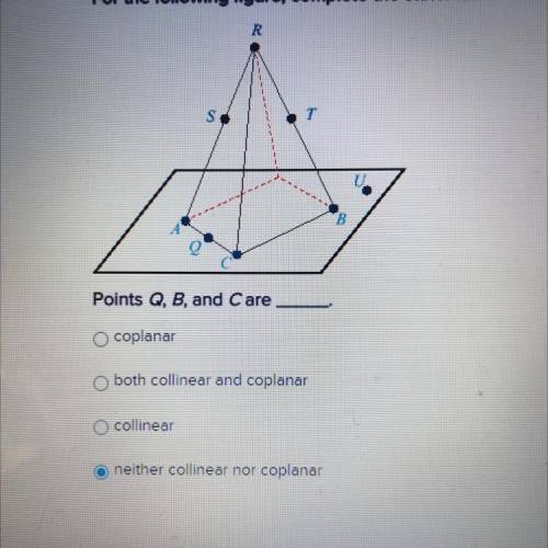 For the following figure, complete the statement for the specified points.

Points Q, B, and C are
