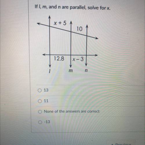 If l, m, and n are parallel, solve for x.
Help plz