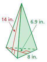 Find the surface area of the pyramid. The side lengths of the base are equal.

Thank you in advanc