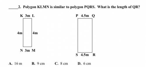 Polygon KLMN is similar to polygon PQRS. What is the length of QR?