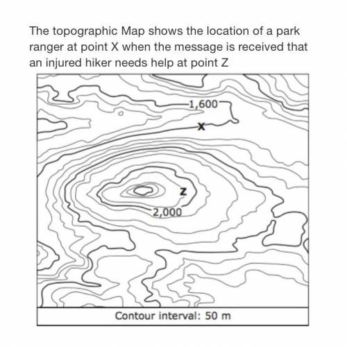 PLEASE HELP ME!!

The topographic Map shows the location of a park ranger at point X when the mess
