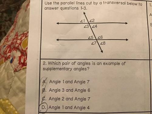 Which pair of angles is an example of supplementary angles?