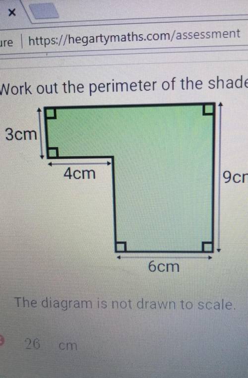 Work out the perimeter of the shaded shape

3cm4cm9cm6cmThe diagram is not drawn to scale.__cm​