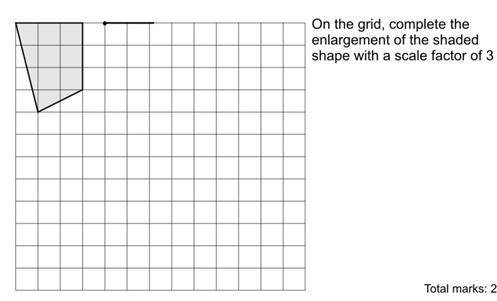 On the grid complete the enlargement of the shaded shape with the scale factor of 3