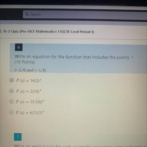 Write an equation for the function that includes the points. (-2, 4) and (-1,8)