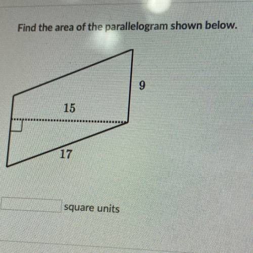 Find the area of the parallelogram shown below.
9
15
17
square units
