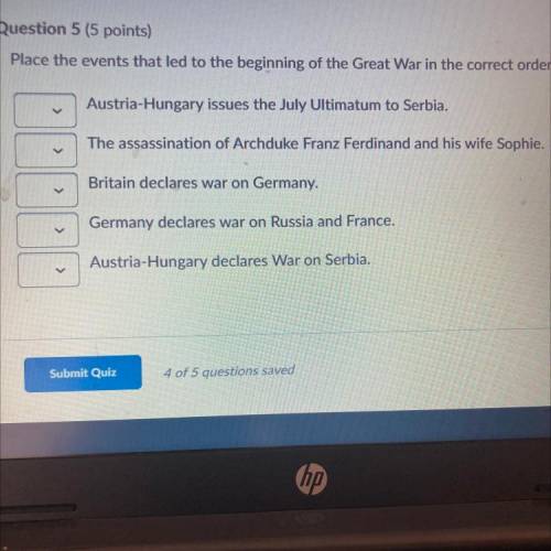 Place the events that led to the beginning of the Great War in the correct order?