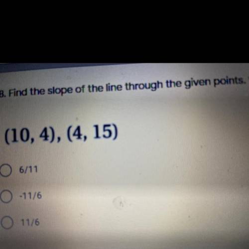 Find the slope of the line through the given point
(10, 4), (4, 15)