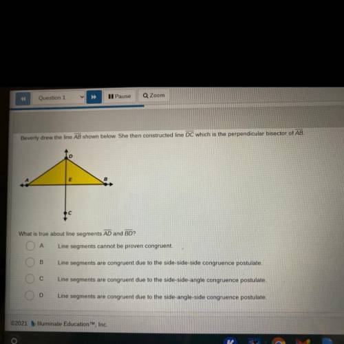 Please answer this fast! Beverly drew the line AB shown below. She then constructed line DC which i