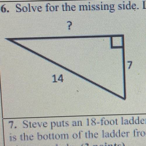 Solve for the missing side. Leave the answer as a simplified square root