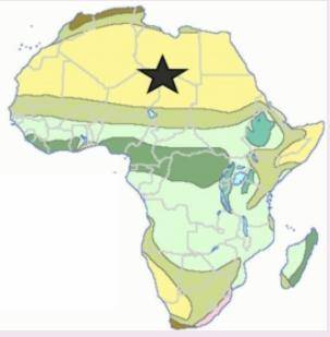 The area on this map indicated with a star has very low population. What explains this?

A) Too mu