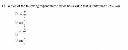 Which of the trigonometric ratios has a value that is undefined?