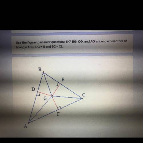 Find GC.
BC, CG, and AG are the angle bisectors of triangle ABC. 
DG=5
EC=12
GF=5