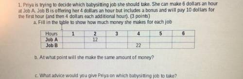 1. Priya is trying to decide which babysitting job she should take. She can make 6 dollars an hour
