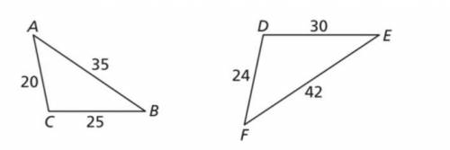 1. Are the triangles similar?

2. If so, complete this statement:
△ABC ~ △ [FED, FDE, DEF]
by SSS,