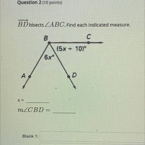BD bisects ABC .Find each indicated measure.
i only have 4 mins left