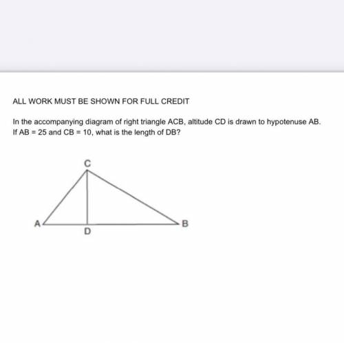 In the accompanying diagram of right triangle ACB, altitude CD is drawn to hypotenuse AB. If AB = 2