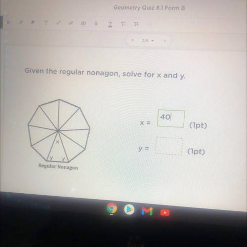 Given the regular nonagon, solve for x and y.