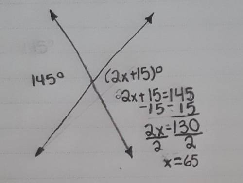 What is the value of x in the figure? Enter your answer in the box.

145°
(2x + 15)°
Someone help m