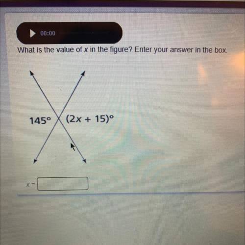 What is the value of x in the figure? Enter your answer in the box.

145°
(2x + 15)°
Someone help