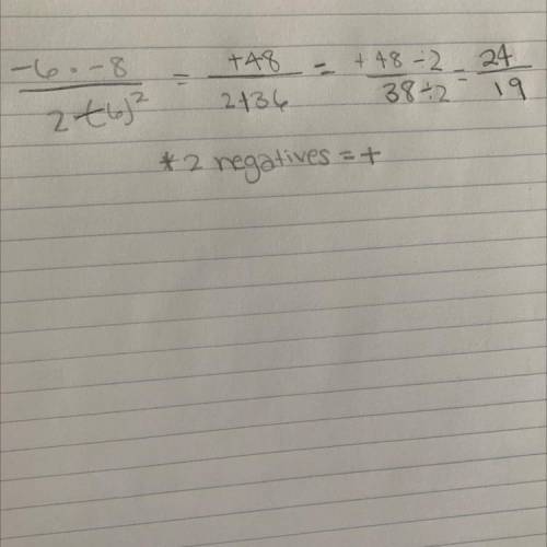 What's the answer for this 
(-6) x (-8) / (+2) - (-6²)
Show all the steps