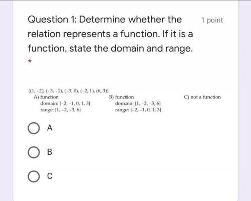 Determine whether the relation represents a function￼. If it is a function, state the domain and ra