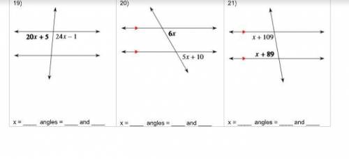 FIND THE VALUE OF X THE MEASURES OF BOTH ANGLES FOR EACH DIAGRAM