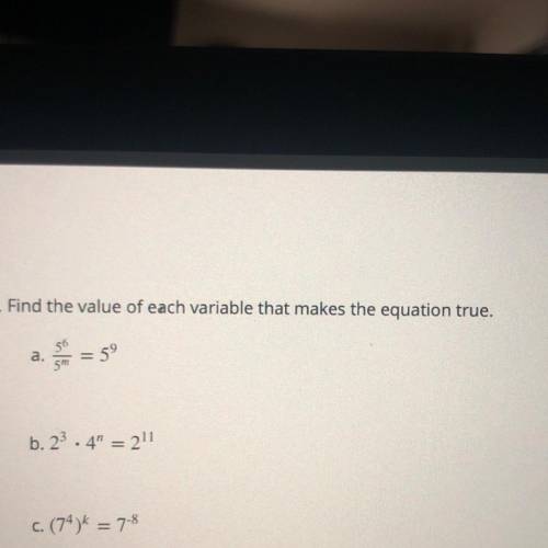 Find the value of each variable that makes the equation true.