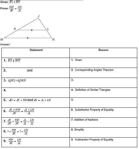 Provide reasons for the proof of the triangle proportionality theorem.