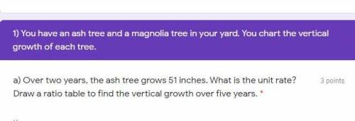 Over two years, the ash tree grows 51 inches. What is the unit rate? Draw a ratio table to find the