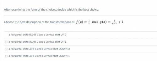 Choose the best description of the transformations of LaTeX: f\left(x\right)=\frac{1}{x}\:\:into\:\