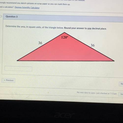 Determine the area, in square units, of the triangle below. Round your answer to one decimal place.