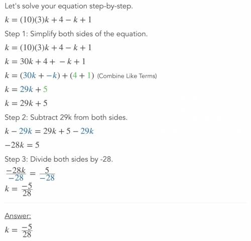 Evaluate this express for k = 10; 3k + 4 - K+ 1 (give number answer

only...NO WORDS) 
Your