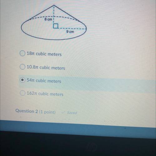 ￼ find the volume of the given cone in terms of pie￼