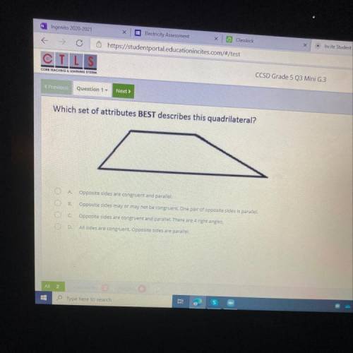Which set of attributes BEST describes this quadrilateral?