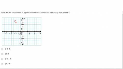 What are the coordinates of a point in Quadrant III which is 8 units away from point P?