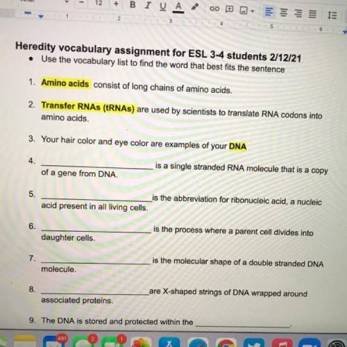 4.
is a single stranded RNA molecule that is a copy
of a gene from DNA.
I