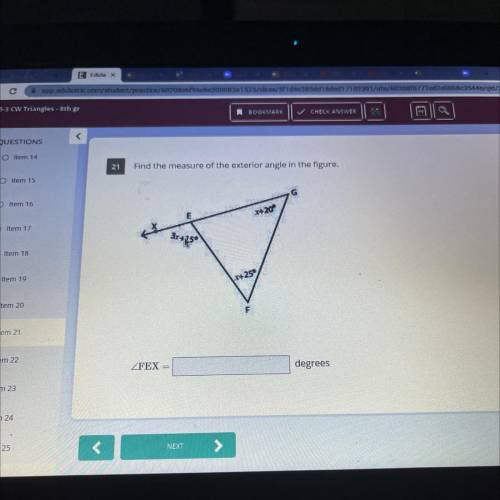 Find the measure of the exterior angle in the figure