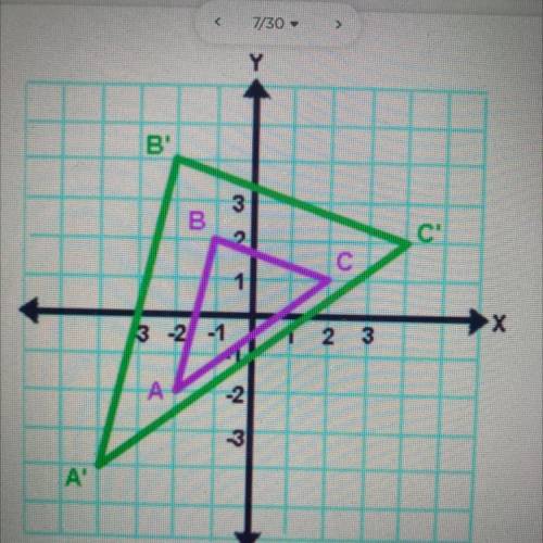 Triangle abc has been dilated to triangle abc which factor was used?
Image up above.