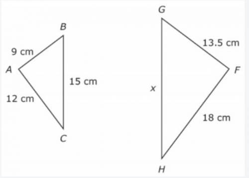 Triangle ABC is similar to triangle FGH. What is the value of x?