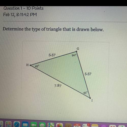 Determine the type of triangle that is drawn below 
Need help , plss !
