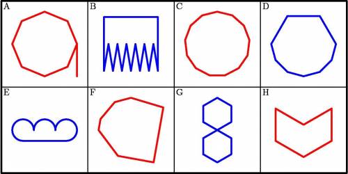 Eight figures are below. Which ones are convex polygons?

Type your answer as a list, separated by