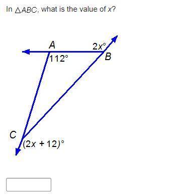 In Triangle A B C, what is the value of x?