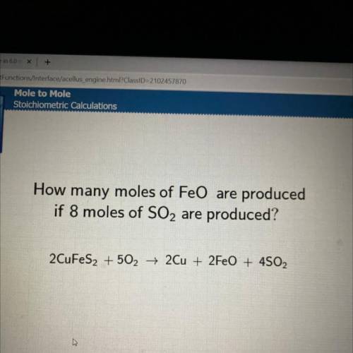 How many moles of FeO are produced if 8 moles of SO2 are produced?