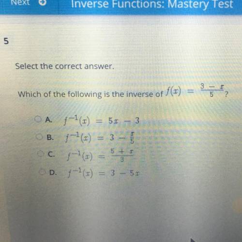 Which of the following is the inverse function of f(x)=3-x/5