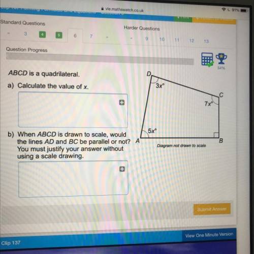 ABCD is a quadrilateral 
calculate the value of x