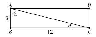 ABCD is a rectangle. Find the measure of angle α to the nearest degree.