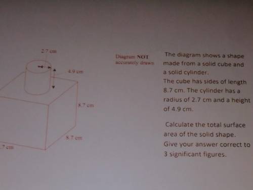 The diagram shows a shape

made from a solid cube anda solid cylinderThe cube has sides of length8
