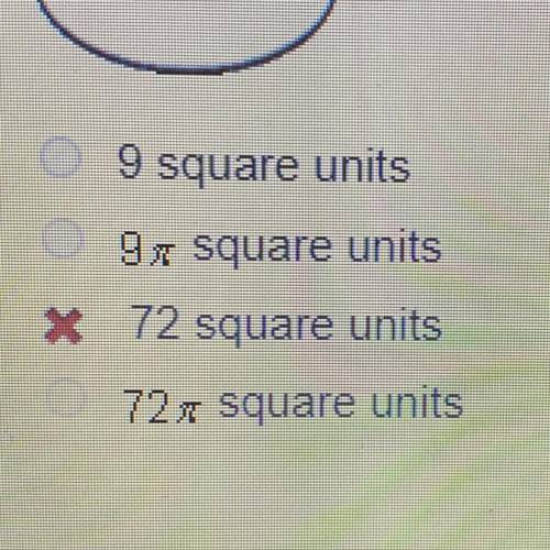 What is the area of the base in the figure below?

6
12
9 square units
97 square units
72 square u
