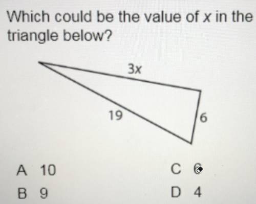 Which could be the value of x in the
triangle below?